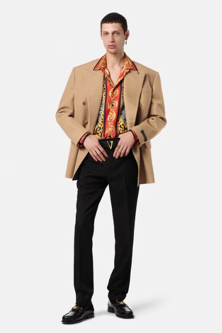 Versace Men’s Melange Wool Double Breasted Blazer. New arrival latest men's designer fashion blazers