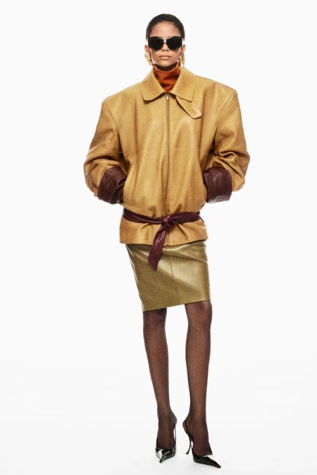 YSL Ladies Champagne Lambskin Belted Jacket. Latest in ladies autumn winter designer fashion 2025