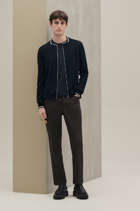 Hermes Paris Men’s Rayures Zipped Jacket. Men's designer fashion autumn 2025 black jacket