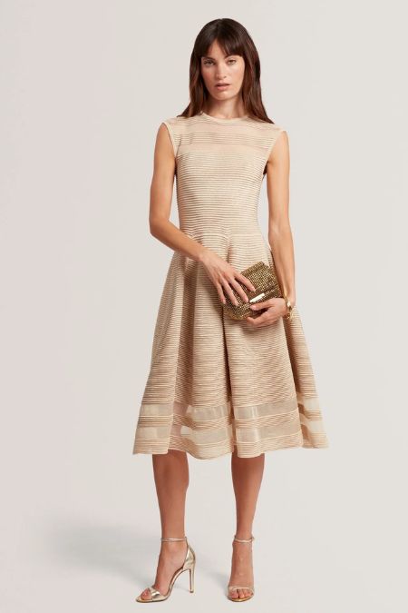 Ted Baker Metallic Knit Sheer Panel Skater Dress