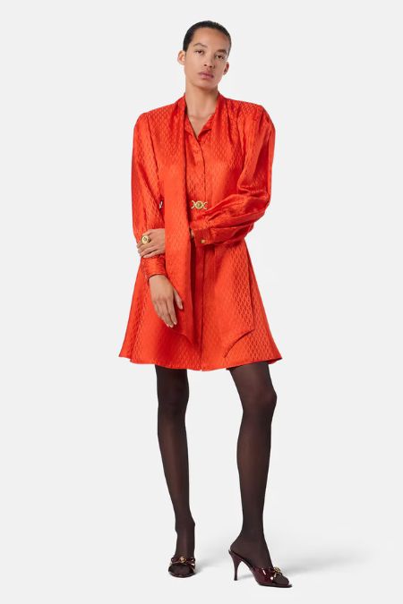 Versace Jacquard Silk Lavalliere Mini Dress. Latest designer ladies dresses winter 2025